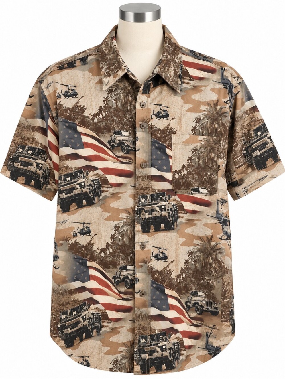 RedHead Men XXL Button Up Shirt Patriotic American Flag Military Camo Jeep Huey